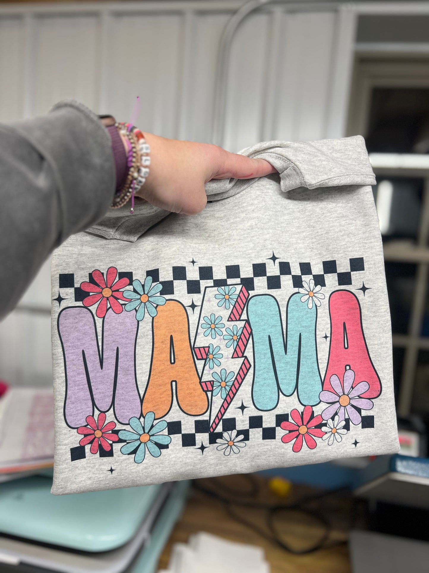 Colorful floral mama crewneck