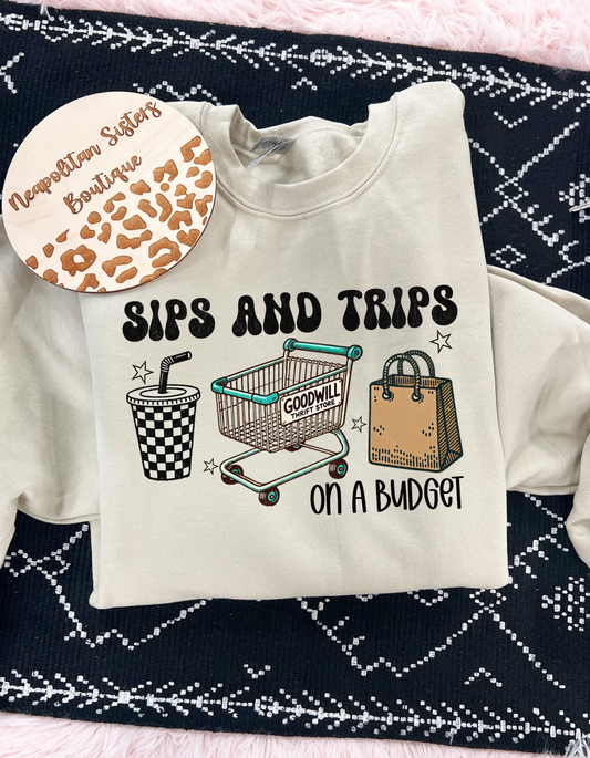 Sips and goodwills trips crewneck