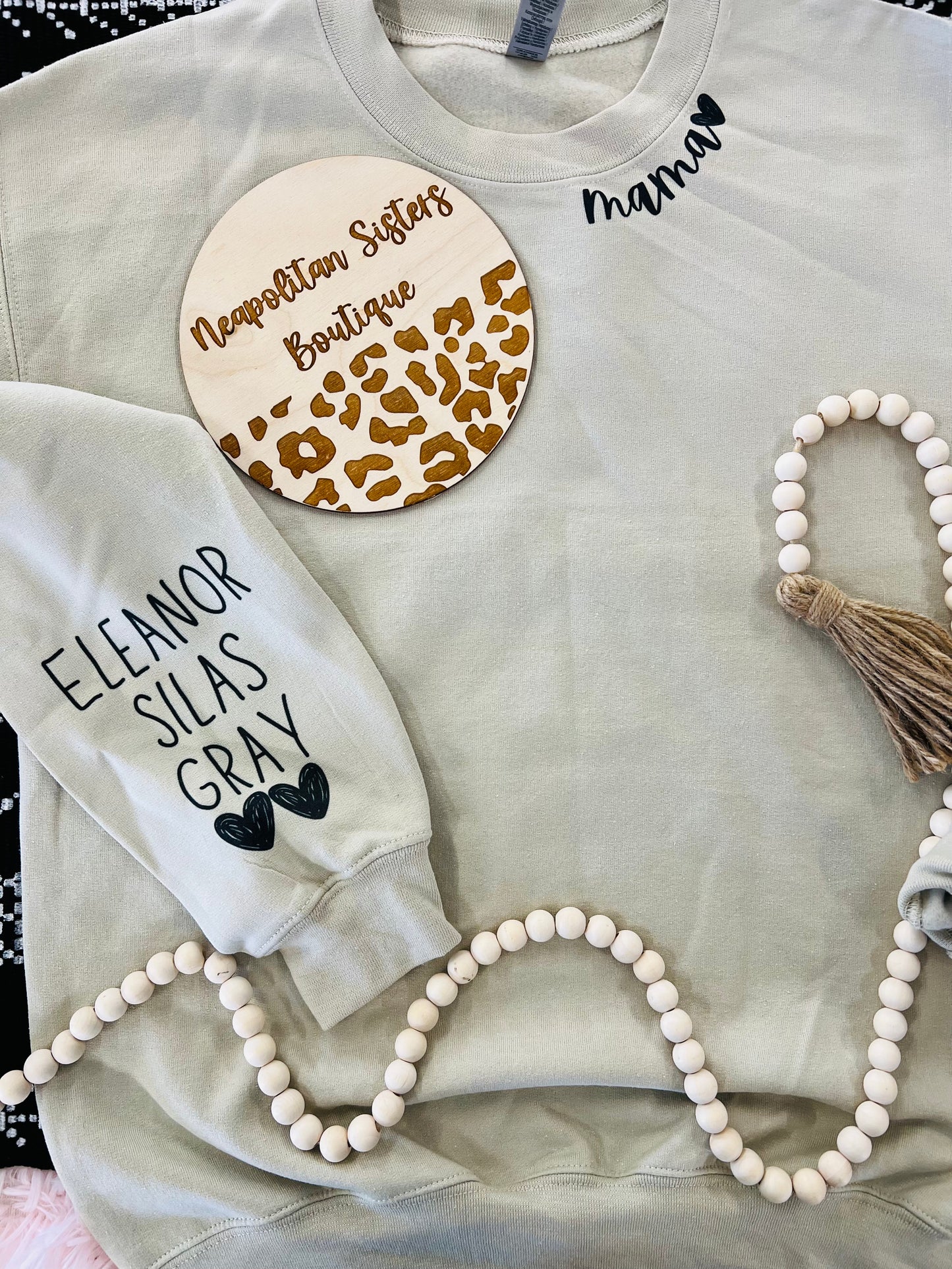 CUSTOM mama w kiddos name on sleeves crewneck