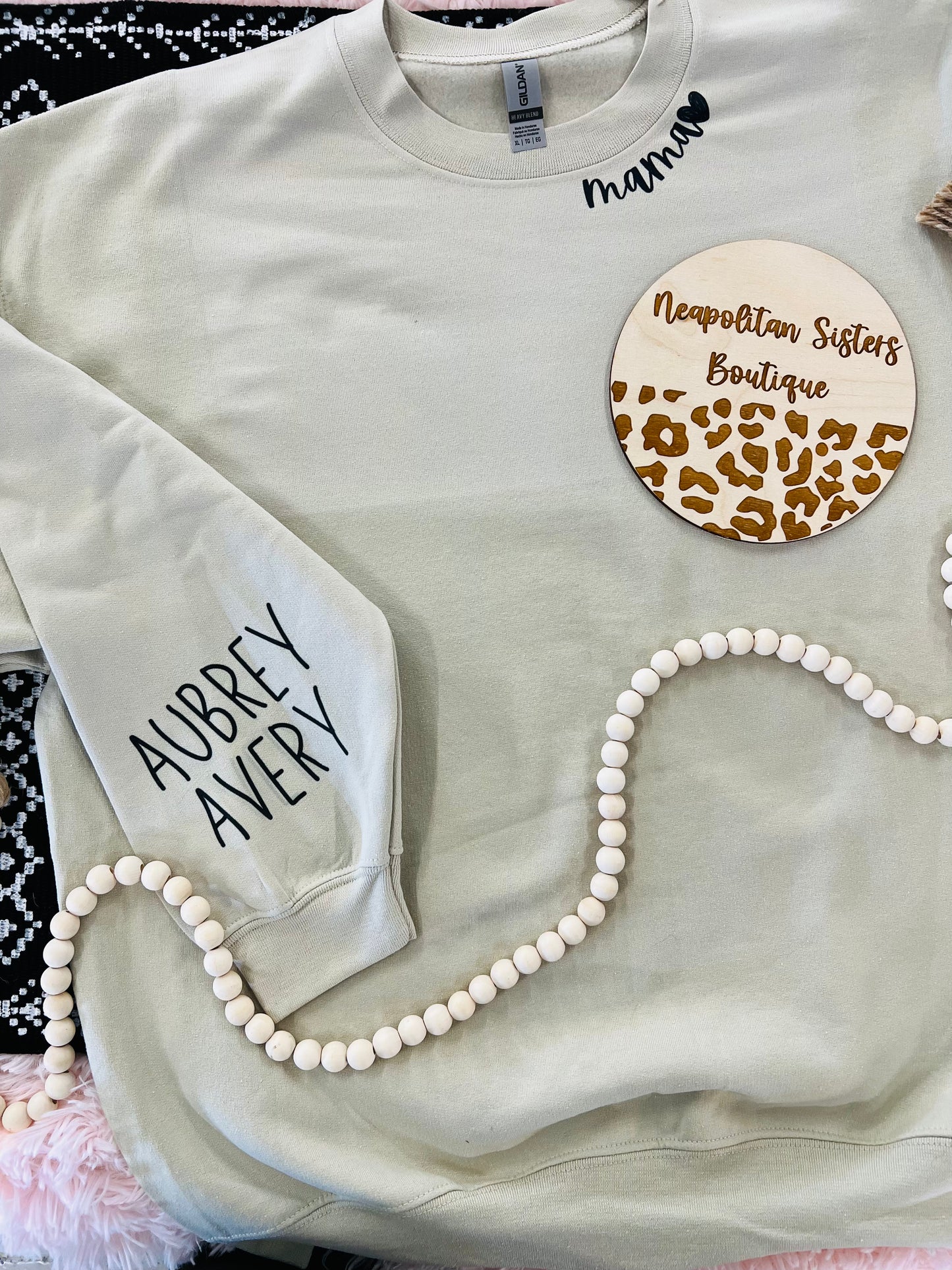 CUSTOM mama w kiddos name on sleeves crewneck