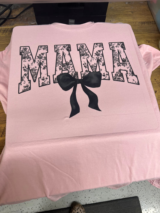 pink mama tee with black bow