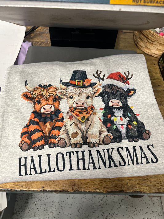 cow hallothanksmas crewneck