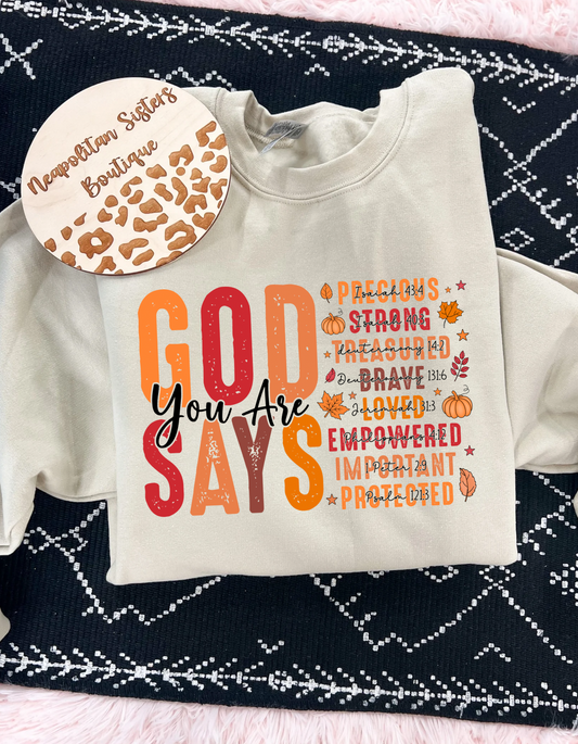 God says fall crewneck