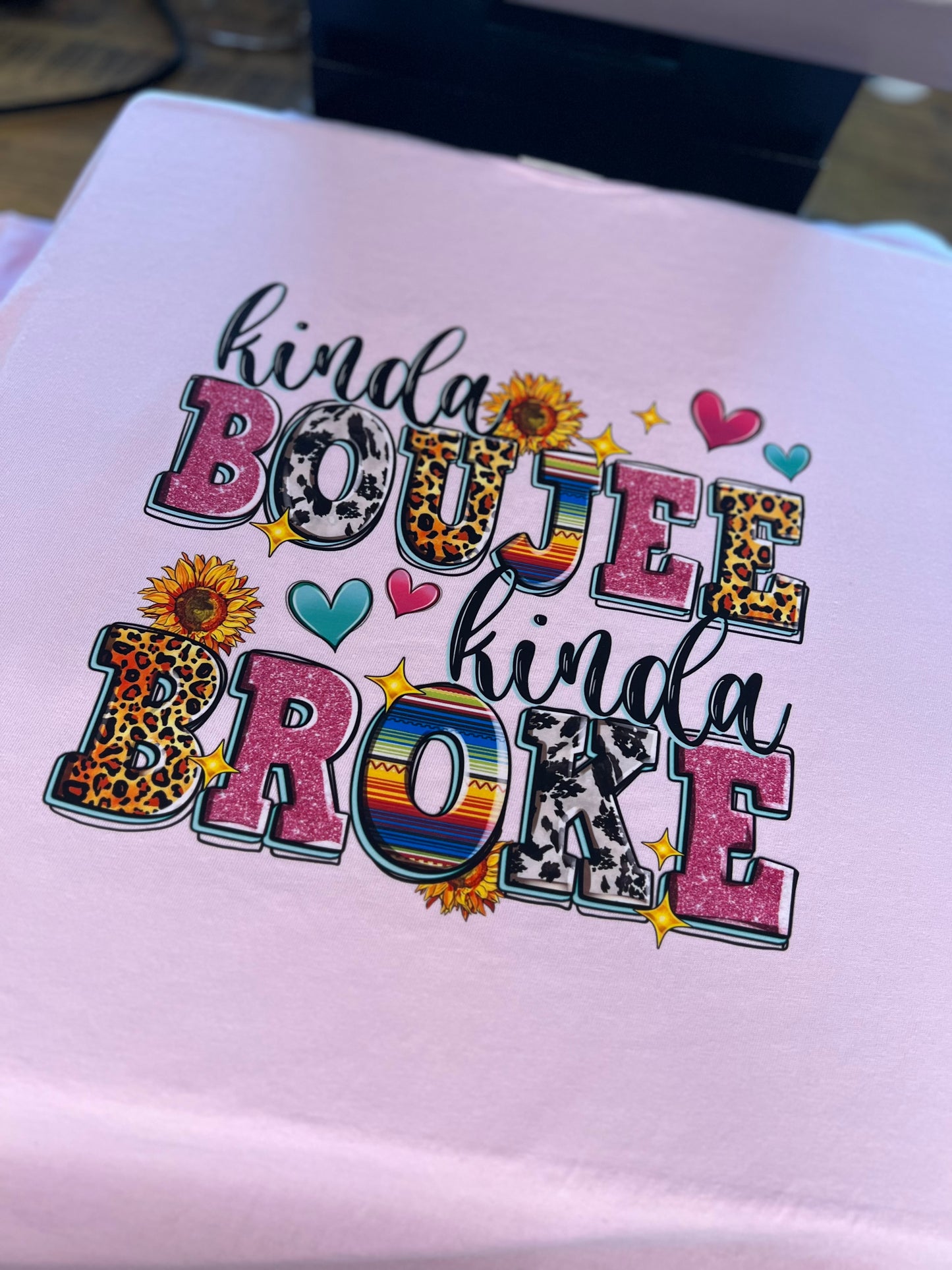 Kinda boujee kinda broke pink tee