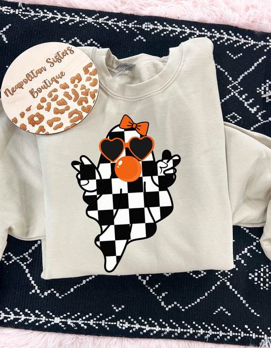 Orange bubble gum ghost crewneck